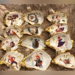 12 Days of Christmas Oyster Shell Ornaments/Table place card holders